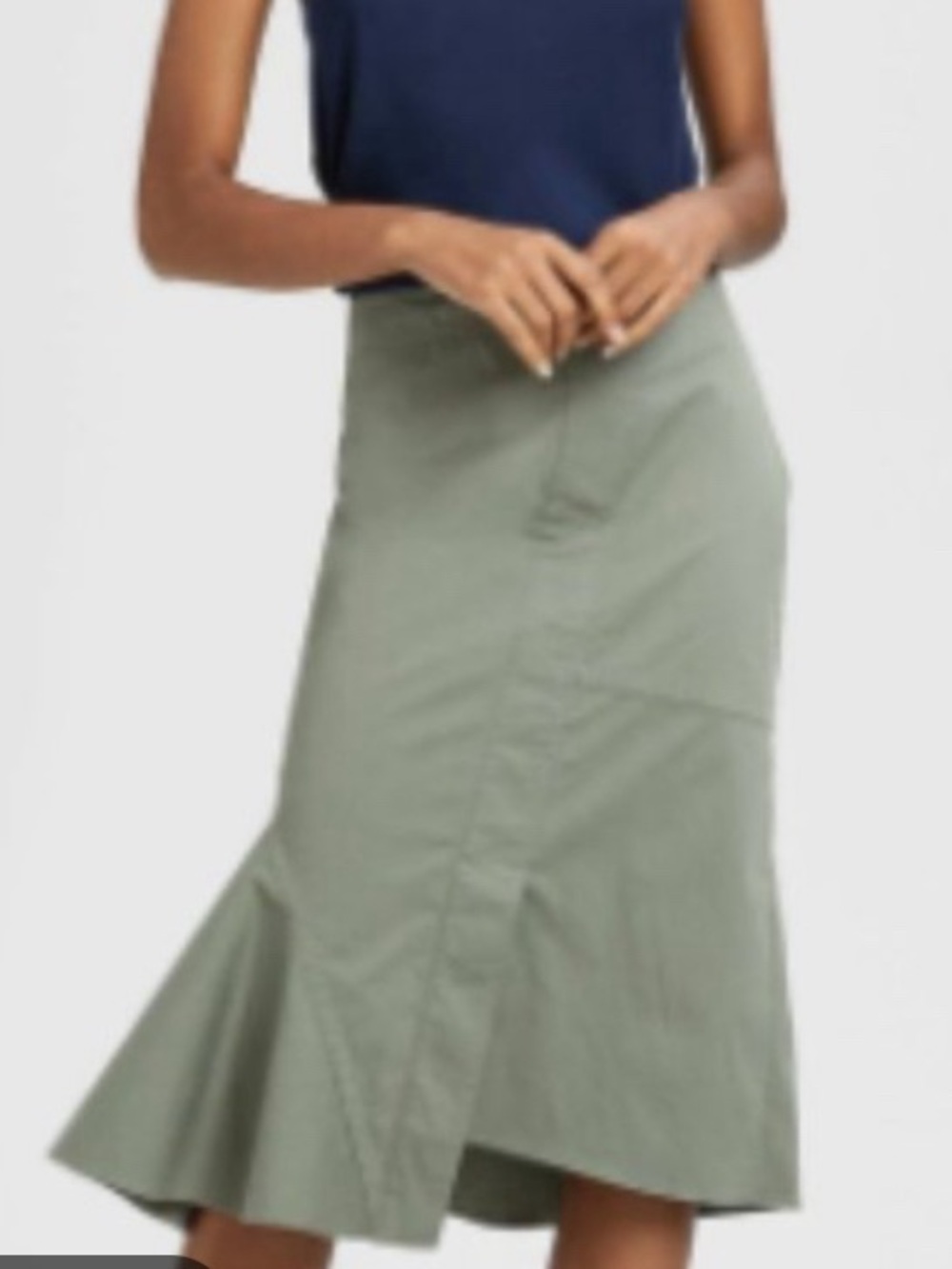 Theory Sage Green Midi A-Line Skirt